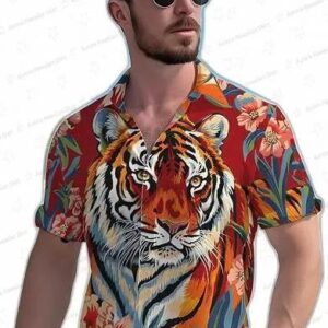 Tropical Tiger Hawaiian Shirt for Men - Short Sleeve Button-Up for Tiger Lovers 1