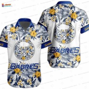 Blue Gold Tropical Floral Game Day Buffalo Sabres Hawaiian Shirts