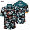 Let’s Go Tropical Philadelphia Eagles Hawaiian Shirt, Teal Floral Fan Aloha Button-Up