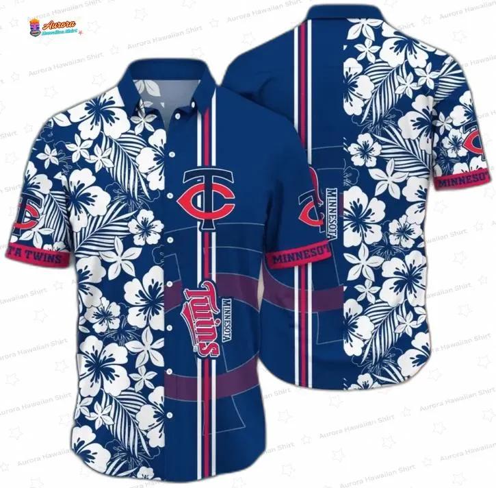 Navy Tropical Blossom Minnesota Twins Hawaiian Shirt, Floral Aloha Button-Up Navy Tropical Blossom Minnesota Twins Hawaiian Shirt, Floral Aloha Button-Up