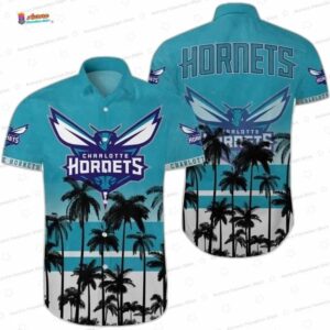 Teal Palm Skyline Charlotte Hornets Hawaiian Shirt – Coastal Game Day Style
