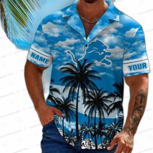 Custom Sky Palm Detroit Lions Hawaiian Shirt, Sunset Fan Aloha Button-Up