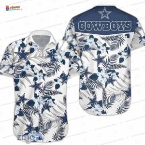 Navy Floral Dallas Cowboys Hawaiian Shirt, Aloha Button-Up