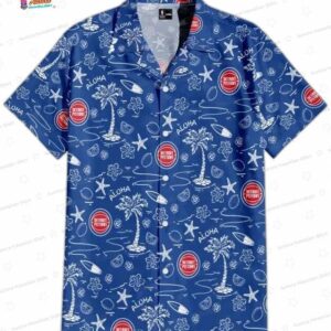 Blue Aloha Surf Doodle Detroit Pistons Hawaiian Shirts