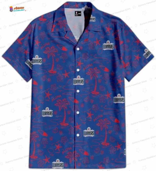 Royal Blue Red Surf Doodle LA Clippers Hawaiian Shirts Royal Blue Red Surf Doodle LA Clippers Hawaiian Shirts
