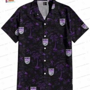 Black Purple Tropical Doodle Sacramento Kings Hawaiian Shirts