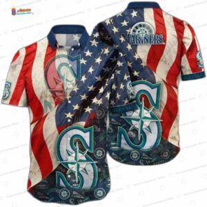 Patriotic Breeze Seattle Mariners Hawaiian Shirt, Flag Resort Style