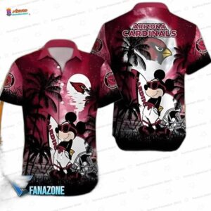 Tropical Cartoon Arizona Cardinals Hawaiian Shirt, Vintage Sunset Fan Style