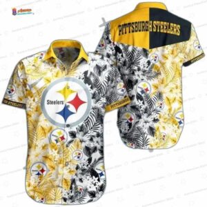 Tropical Dual-Tone Palm Leaf Pittsburgh Steelers Hawaiian Shirt – Black Gold Game Day Button Down, Football Fan Gift