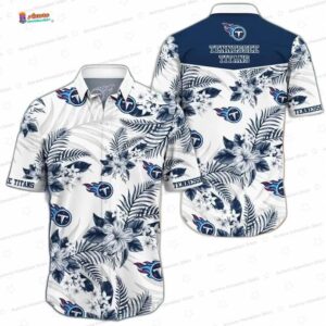 Navy Floral Tennessee Titans Tropical Hawaiian Shirt