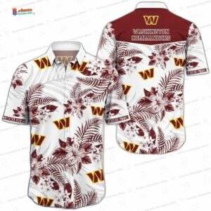 Burgundy Palm Bloom Washington Commanders Hawaiian Shirt, Tropical Fan Aloha Button-Up
