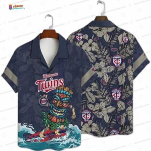 Tropical Escape Minnesota Twins Hawaiian Shirt, Tiki Surfer Palm Style