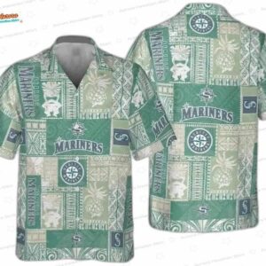 Seafoam Tropical Escape Seattle Mariners Hawaiian Shirt, Island Vibes Aloha Button-Up