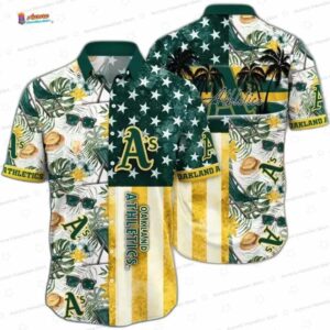 Tropical Flag Oakland Athletics Hawaiian Shirt, Sunset Vibes Aloha Button-Up