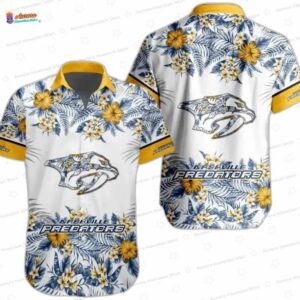 Tropical Floral Nashville Predators Hawaiian Shirt for Hockey Fans