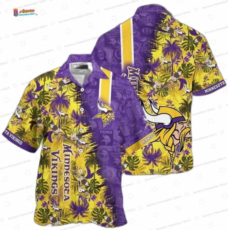 Tropical Fusion Minnesota Vikings Hawaiian Shirt, Purple Gold Nature Game Day Tropical Fusion Minnesota Vikings Hawaiian Shirt, Purple Gold Nature Game Day