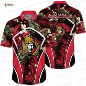Black Red Tropical Floral Game Day Ottawa Senators Hawaiian Shirts
