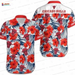 Red Hibiscus Bull Head Chicago Bulls Hawaiian Shirts
