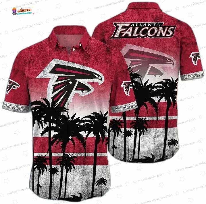 Tropical Horizon Atlanta Falcons Hawaiian Shirt, Red Palm Fan Edition Tropical Horizon Atlanta Falcons Hawaiian Shirt, Red Palm Fan Edition