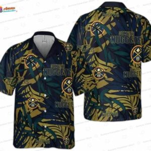 Dark Gold Tropical Leaf Denver Nuggets Hawaiian Shirts