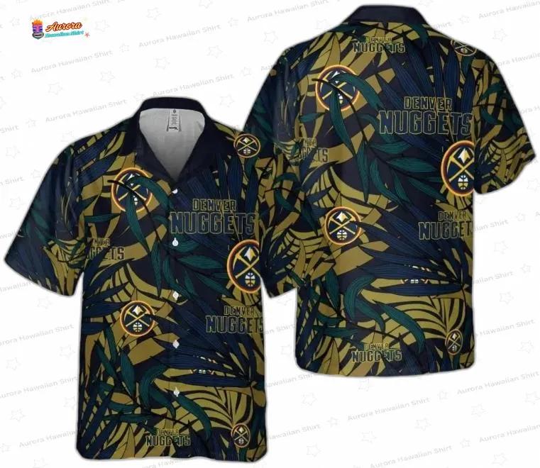 Dark Gold Tropical Leaf Denver Nuggets Hawaiian Shirts Dark Gold Tropical Leaf Denver Nuggets Hawaiian Shirts