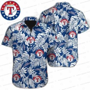 Tropical Leaf Breeze Texas Rangers Hawaiian Shirt, Blue Jungle Style