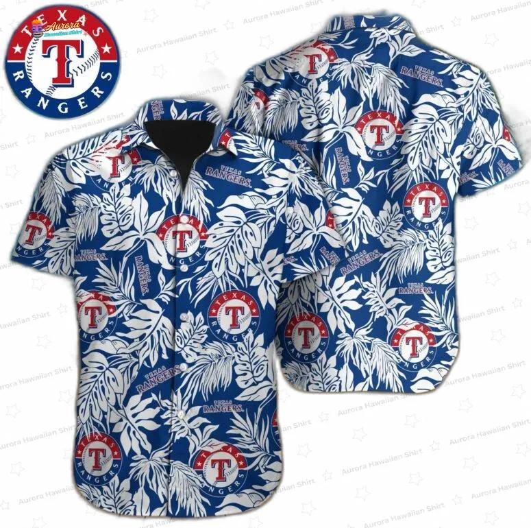 Tropical Leaf Breeze Texas Rangers Hawaiian Shirt, Blue Jungle Style Tropical Leaf Breeze Texas Rangers Hawaiian Shirt, Blue Jungle Style