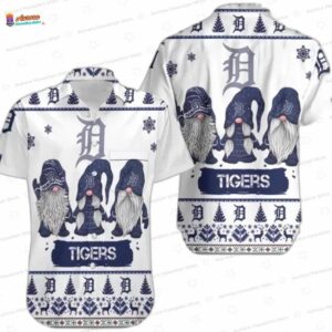 Blue Gnome Pattern Detroit Tigers Hawaiian Shirt, Nordic Baseball Aloha Button-Up