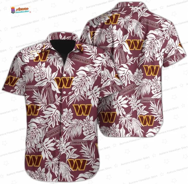 Tropical Leaves Washington Commanders Hawaiian Shirt, Island Paradise Button-Up Tropical Leaves Washington Commanders Hawaiian Shirt, Island Paradise Button-Up
