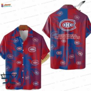 Red Blue Tropical Palm Game Day Montreal Canadiens Hawaiian Shirts