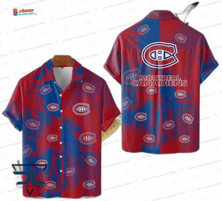 Red Blue Tropical Palm Game Day Montreal Canadiens Hawaiian Shirts Red Blue Tropical Palm Game Day Montreal Canadiens Hawaiian Shirts