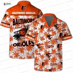Tropical Palms Baltimore Orioles Hawaiian Shirt, Orange Paradise Fan Style