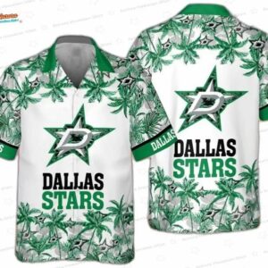 Green White Tropical Palm Game Day Dallas Stars Hawaiian Shirts
