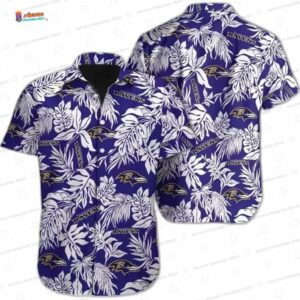 Purple Monstera Baltimore Ravens Hawaiian Shirt, Tropical NFL Aloha Button-Up for Football Fan Vacation Gift