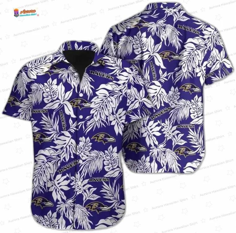 Purple Monstera Baltimore Ravens Hawaiian Shirt, Tropical NFL Aloha Button-Up for Football Fan Vacation Gift Purple Monstera Baltimore Ravens Hawaiian Shirt, Tropical NFL Aloha Button-Up for Football Fan Vacation Gift