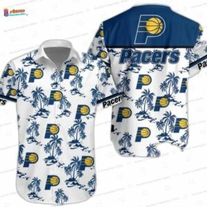 White Navy Palm Island Indiana Pacers Hawaiian Shirts
