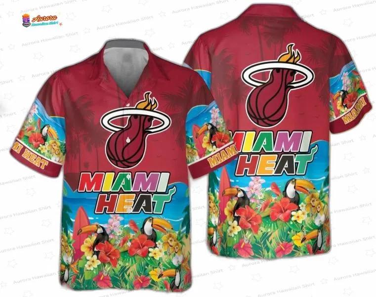 Crimson Toucan Paradise Miami Heat Hawaiian Shirt – Coastal Fan Style Crimson Toucan Paradise Miami Heat Hawaiian Shirt – Coastal Fan Style