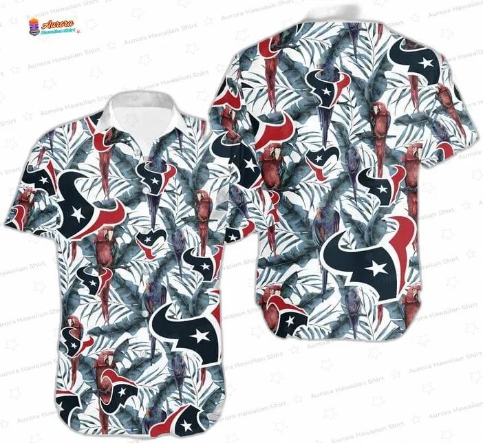Parrot Palm Leaf Houston Texans Vacation Hawaiian Shirt Parrot Palm Leaf Houston Texans Vacation Hawaiian Shirt