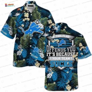 Tropical Rivalry Detroit Lions Hawaiian Shirt, Funny Palm Game Day Button-Up