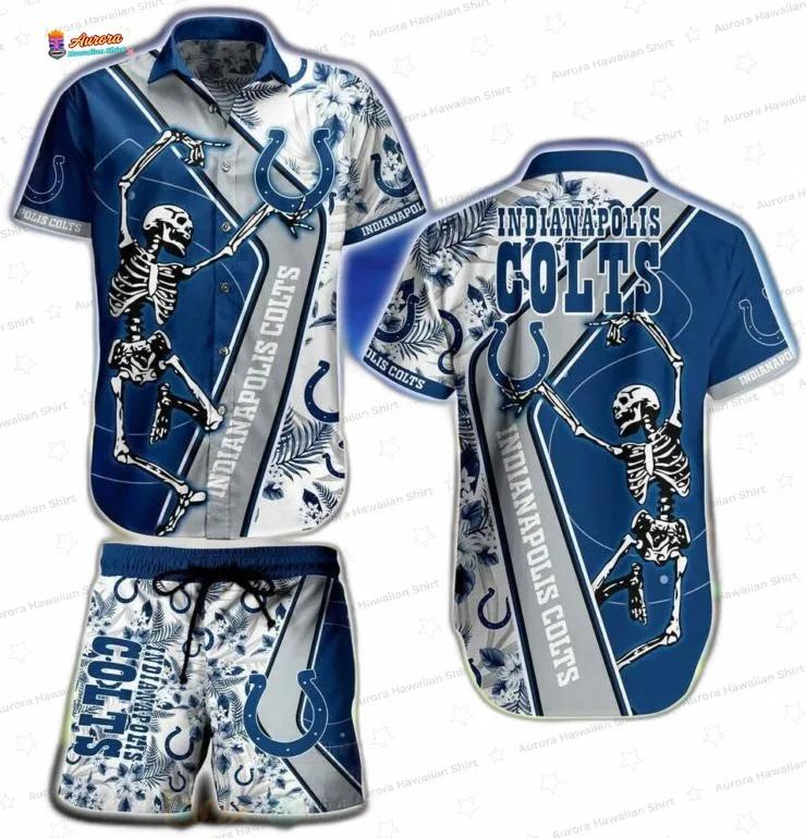 Dancing Skeleton Indianapolis Colts Funny Hawaiian Shirt Dancing Skeleton Indianapolis Colts Funny Hawaiian Shirt