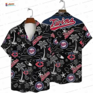 Black Tropical Spirit Minnesota Twins Hawaiian Shirt, Vacation Aloha Button-Up
