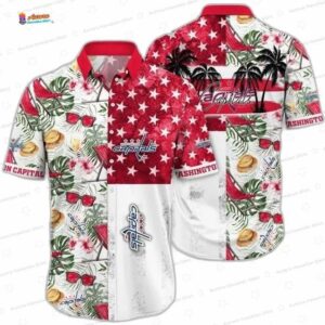 Red Star Washington Capitals Hawaiian Shirt – Tropical Patchwork