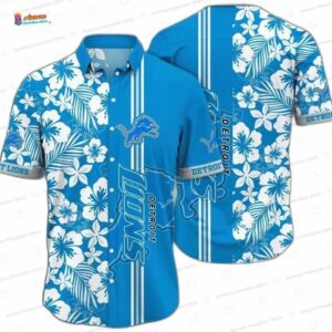 Blue Hibiscus Stripe Detroit Lions Hawaiian Shirt, Palm Breeze Game Day