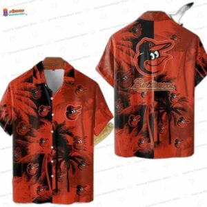 Orange Palm Sunset Baltimore Orioles Hawaiian Shirt, Beach Fan Aloha Button-Up