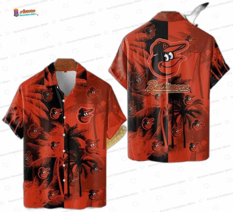 Orange Palm Sunset Baltimore Orioles Hawaiian Shirt, Beach Fan Aloha Button-Up Orange Palm Sunset Baltimore Orioles Hawaiian Shirt, Beach Fan Aloha Button-Up