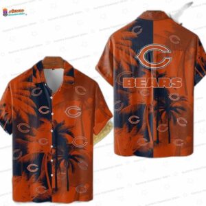 Orange Palm Sunset Chicago Bears Hawaiian Shirt, Island Fan Aloha Button-Up