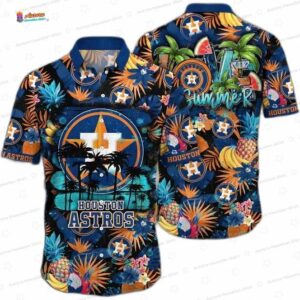 Tropical Sunset Houston Astros Hawaiian Shirt, Statement Floral Aloha Button-Up