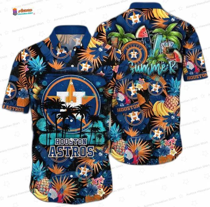 Tropical Sunset Houston Astros Hawaiian Shirt, Statement Floral Aloha Button-Up Tropical Sunset Houston Astros Hawaiian Shirt, Statement Floral Aloha Button-Up