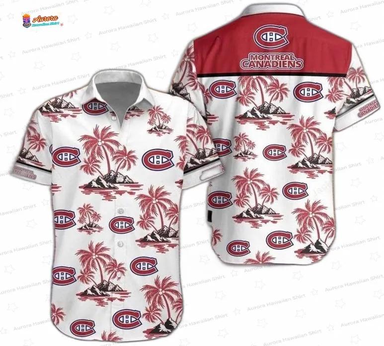 Red Palm Montreal Canadiens Hawaiian Shirt – Island Design Red Palm Montreal Canadiens Hawaiian Shirt – Island Design