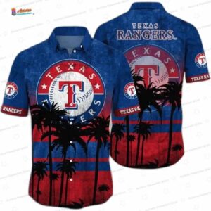 Tropical Sunset Texas Rangers Hawaiian Shirt, Palm Shadow Resort Style